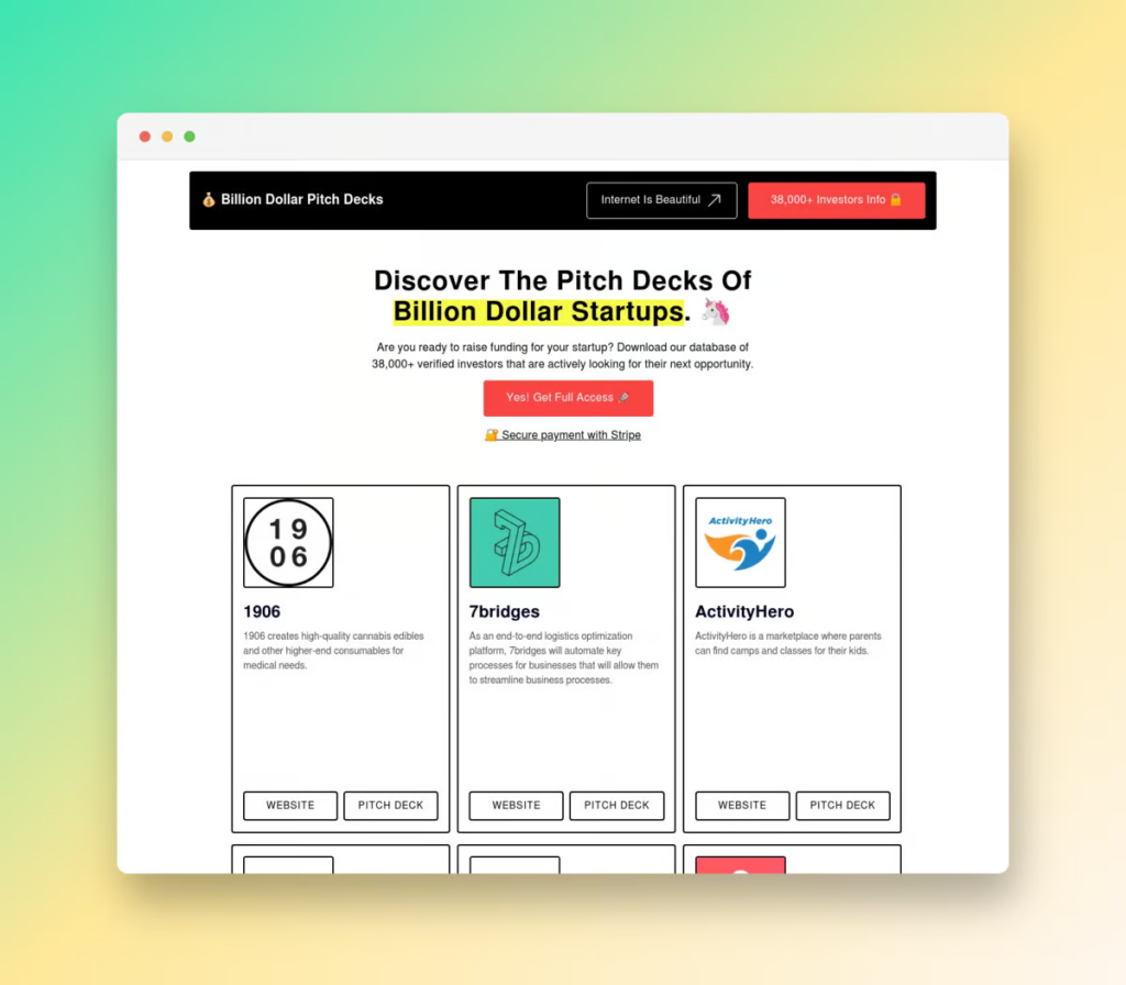 Billion dollar pitch decks
